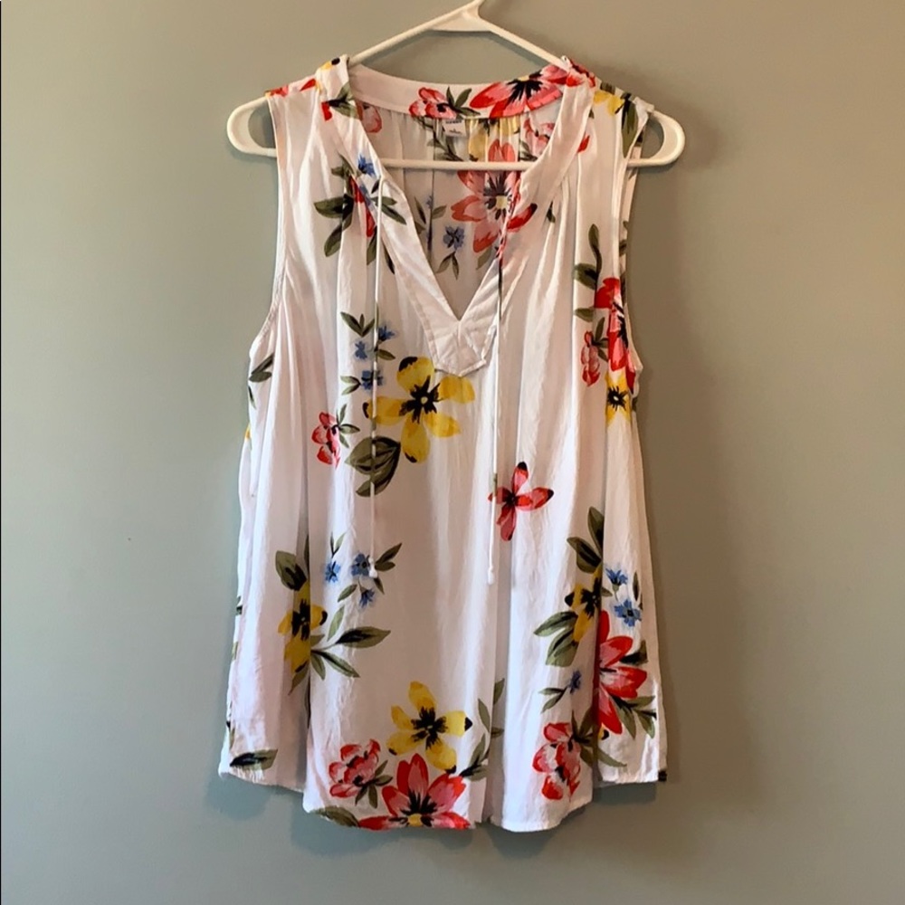 Old Navy white blouse w/ multi colored flowers